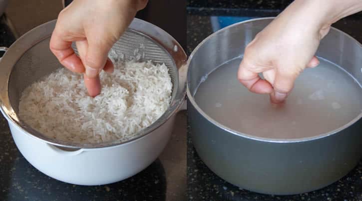 Knuckle measurement of water for Perfect White Rice from themerchantbaker.com