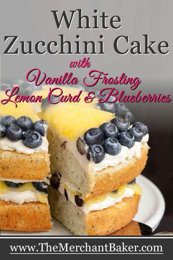 White Zucchini Cake with Whipped Vanilla Frosting, Lemon Curd and Blueberries