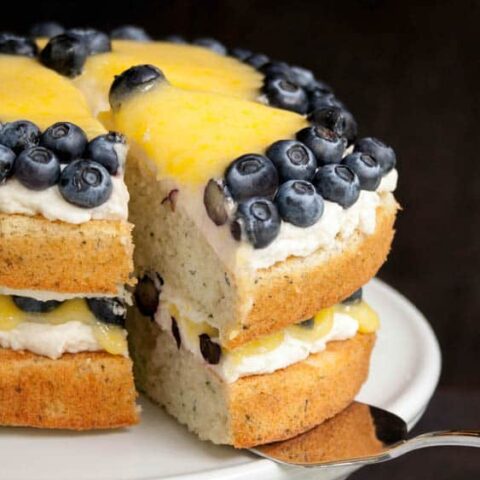 White Zucchini Cake with Lemon Curd, Buttercream and Blueberries