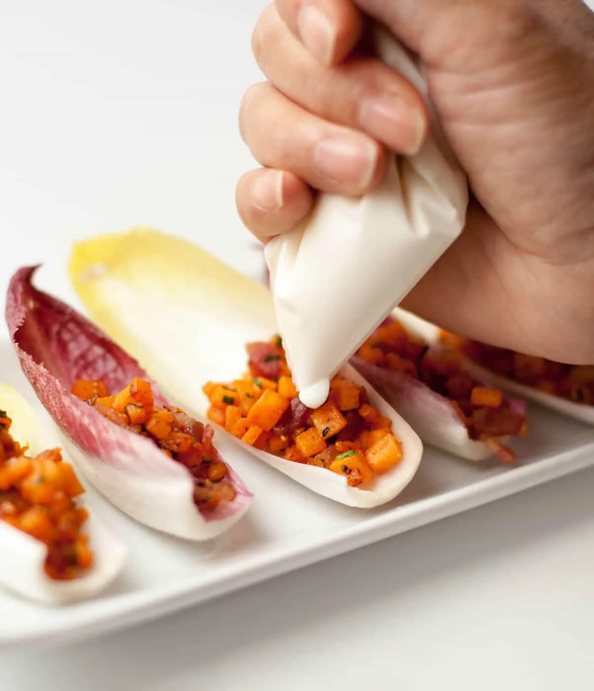 Endive Spears with Sweet Potato Bacon and Chives-4