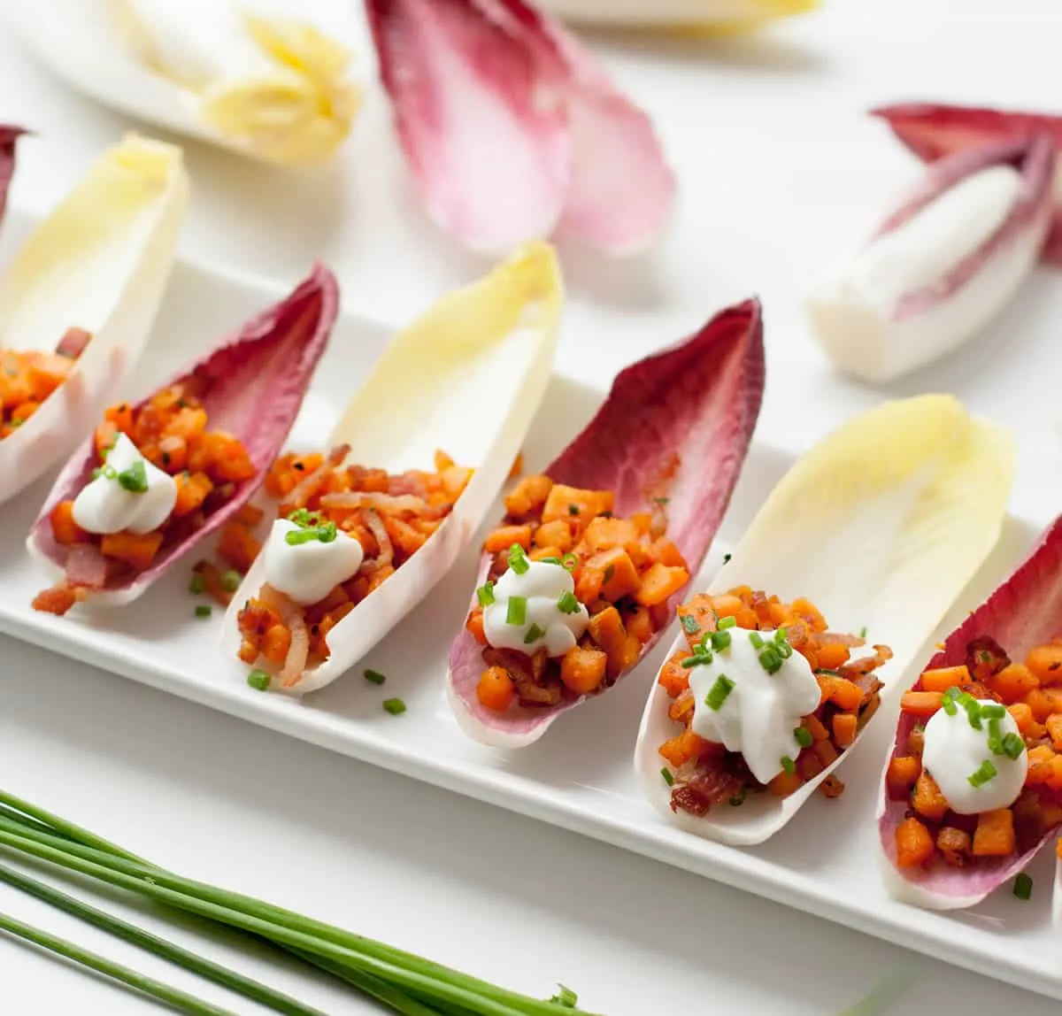Endive Spears with Sweet Potato Bacon and Chives-7