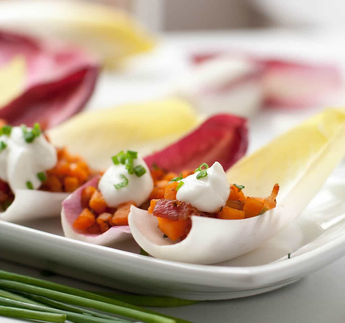 Endive Spears with Sweet Potato Bacon and Chives-8