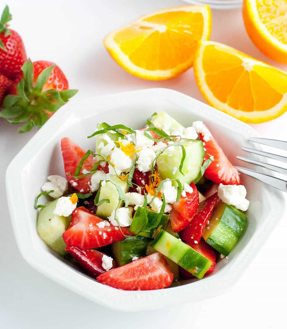 Bowl filled with Strawberry Cucumber Salad