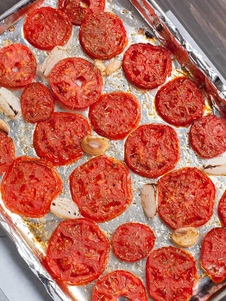 Easy Roasted Tomato Sauce. Thick sliced fresh tomatoes are roasted with garlic, onion, olive oil and herbs for a fresh and flavorful tomato sauce.