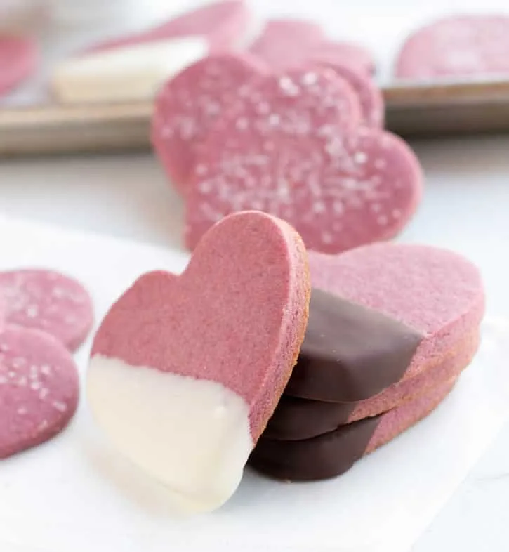 Raspberry Valentine Sugar Cookies. Real raspberries add lots of natural color and flavor in this delicious twist on traditional sugar cookies. 