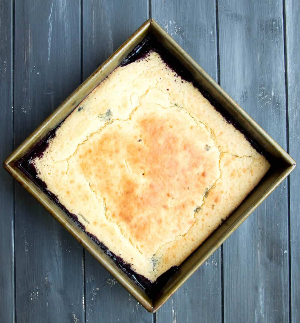 Blueberry Pancake Cobbler. Instead of flipping a bunch of pancakes, bake them in a pan with blueberries and you'll have a built in fruit topping!
