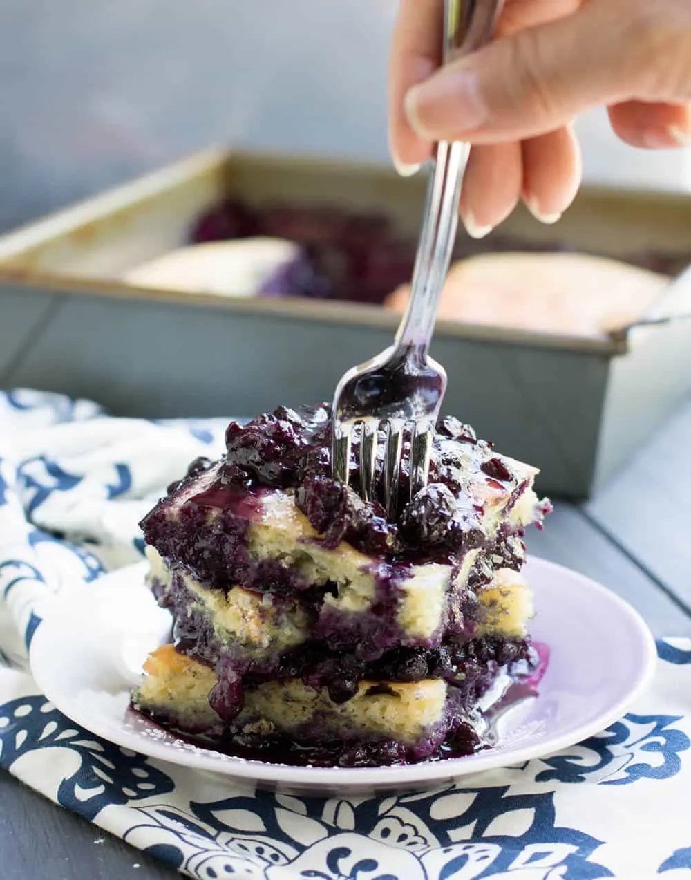 Blueberry Pancake Cobbler. Instead of flipping a bunch of pancakes, bake them in a pan with blueberries and you'll have a built in fruit topping!