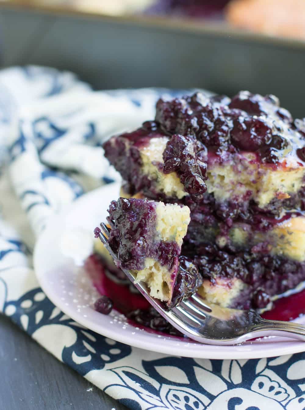 Blueberry Pancake Cobbler. Instead of flipping a bunch of pancakes, bake them in a pan with blueberries and you'll have a built in fruit topping!