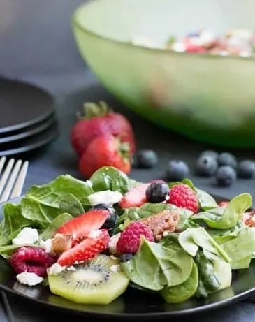 Kiwi Berry Spinach Salad with Honey Poppy Seed Dressing