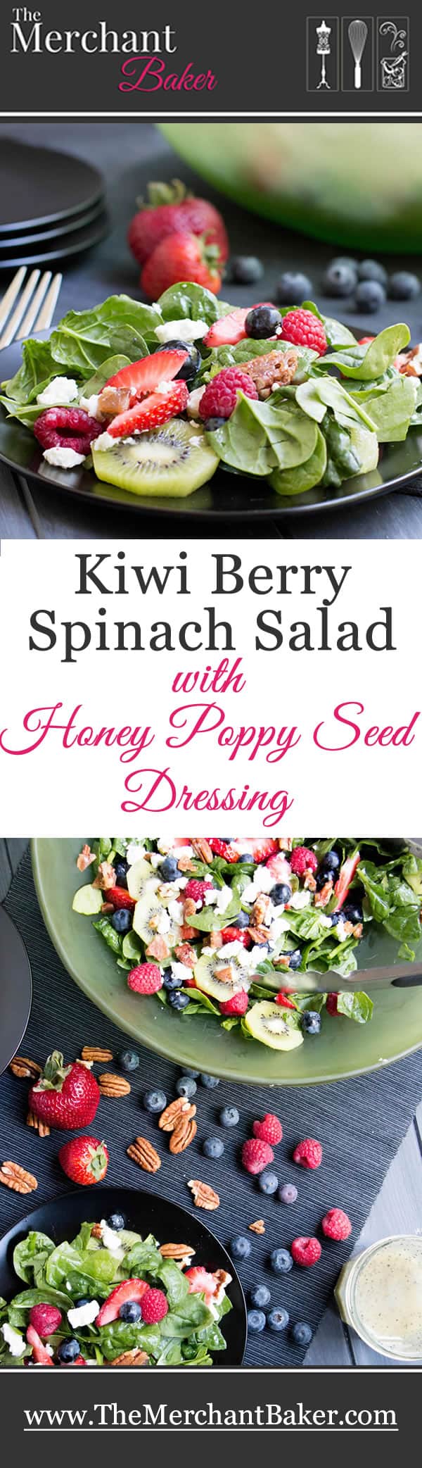 Kiwi Berry Spinach Salad with Honey Poppyseed Dressing pin