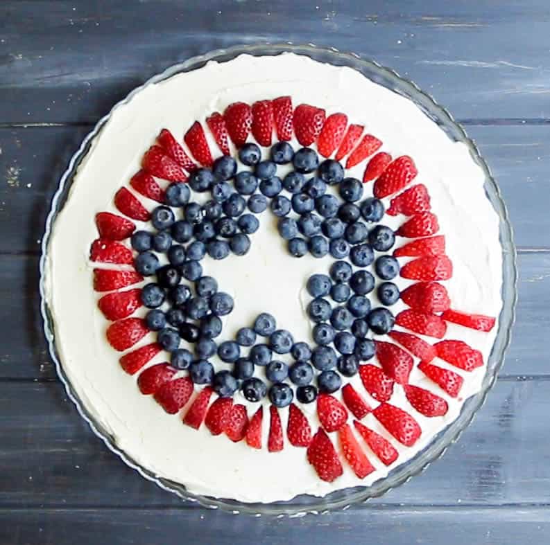 Red, White and Blue Cheesecake Dip. A no bake, super easy and impressive dessert for the fourth of July or any time you want to be a dessert "hero."