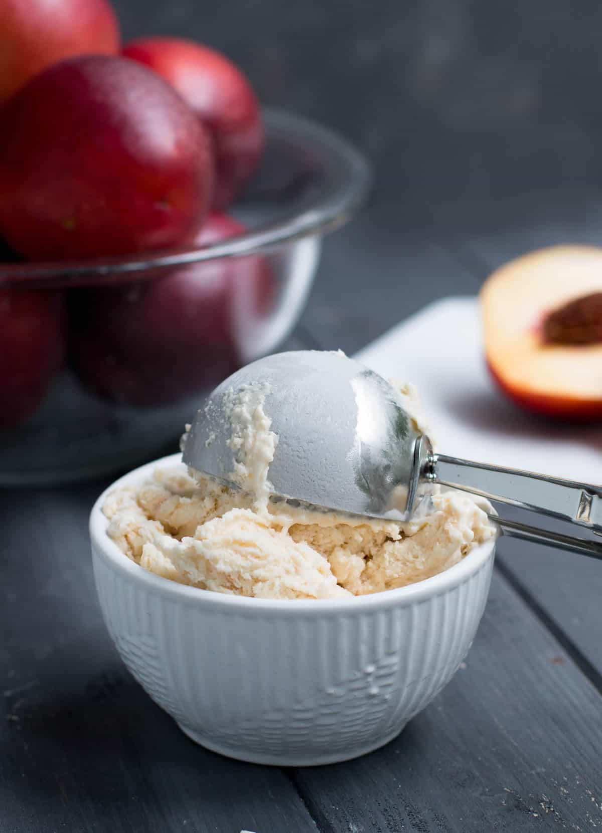 No Churn Nectarine Ice Cream. If you can whip cream, you can make ice cream! Fresh fruit and just three ingredients make this delicious frozen treat!