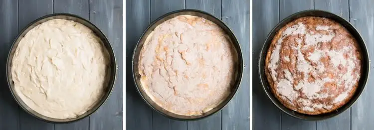 Cinnamon Apple Cake. Chock full of apples, this cake gets a wonderful richness from cream cheese and a spicy sweetness from a dusting of cinnamon sugar.