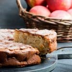 Cinnamon Apple Cake. Chock full of apples, this cake gets a wonderful richness from cream cheese and a spicy sweetness from a dusting of cinnamon sugar.