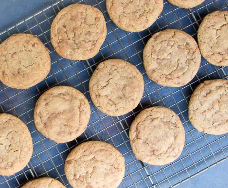 Chewy Toffee Apple Cookies. A secret ingredient gives this cookie its delicious apple flavor. It's reminiscent of apple crumb pie but in chewy cookie form!