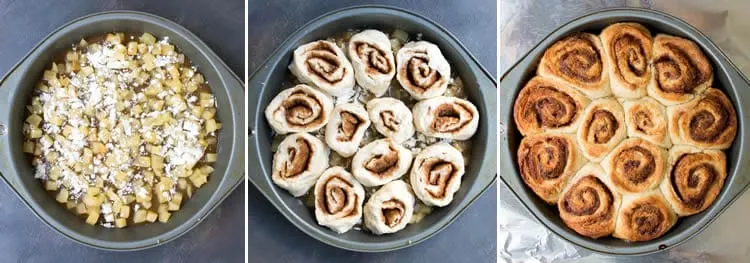 Upside Down Caramel Apple Spice Rolls. Tender, no yeast, no rise apple spice rolls baked on top of a juicy caramel apple pie layer. Perfect fall breakfast!