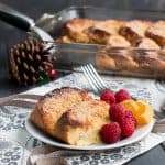 Overnight Eggnog French Toast. Easy, festive, make ahead breakfast. Hearty slices of bread baked in a creamy eggnog custard with a crunchy sugar topping!