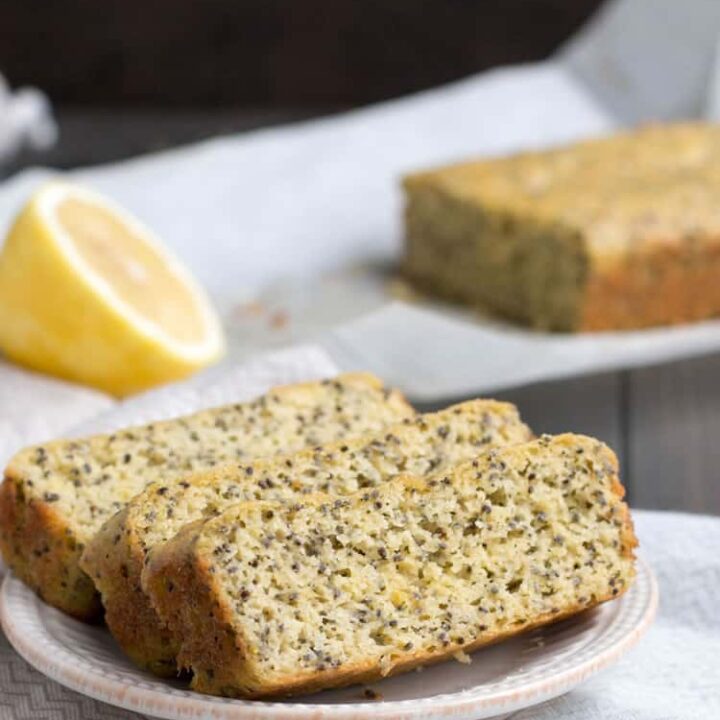 Lemon Almond Chia Bread. A savory and satisfying quick bread that's low carb and protein rich. It's fluffy, nutty and delicious. Great for breakfast! Perfect addition to soup or salad!