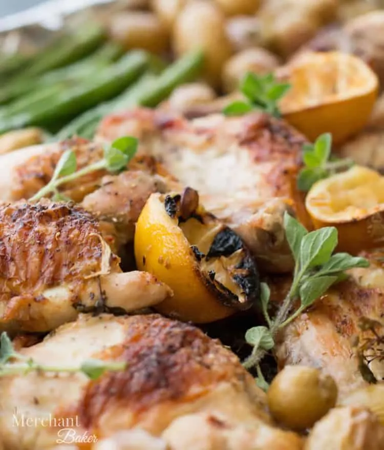 Herbed Lemon Chicken Sheet Pan Dinner. Golden brown and juicy chicken, tender potatoes with slightly crispy skin and perfectly cooked asparagus. Learn the secrets to perfectly cooked sheet pan dinners!