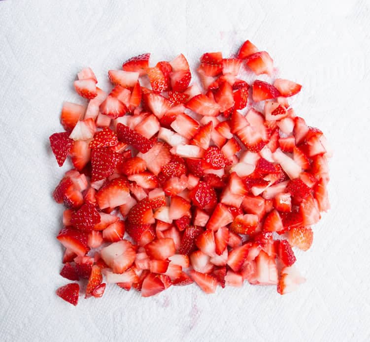 Diced strawberries to make Fresh Strawberry Muffins from themerchantbaker.com