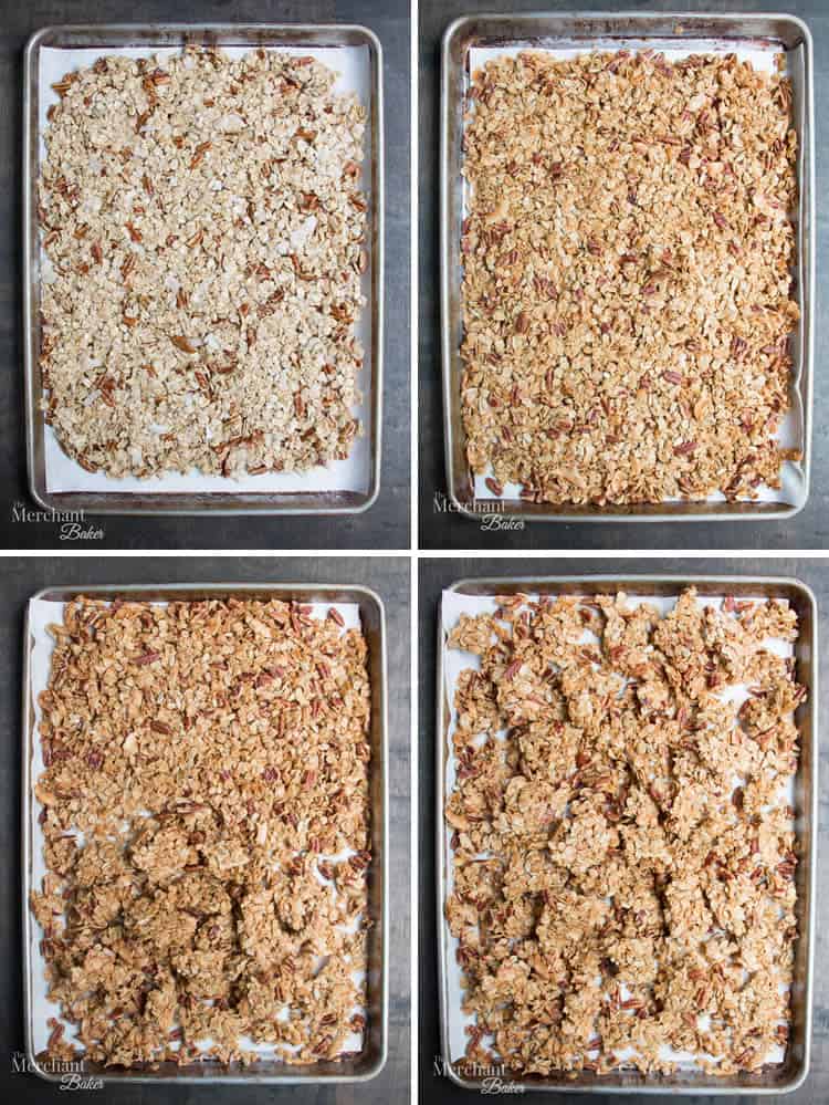 Chocolate Chunk Pecan Granola. Crunchy, hearty granola inspired by a favorite cookie with olive oil, honey and a bit of brown sugar and butter for flavor.