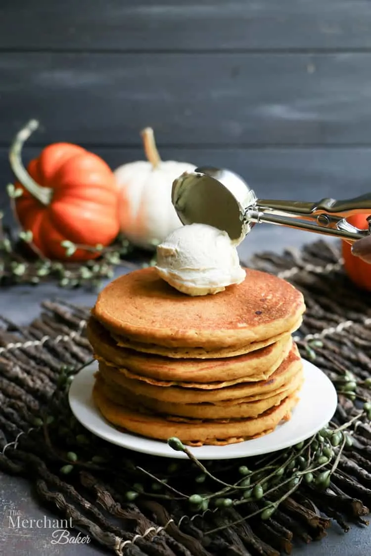 Fluffy Buttermilk Pumpkin Pancakes. Perfectly fluffy, tender pancakes full of pumpkin and pumpkin spices. Make a big batch and freeze for quick breakfasts!