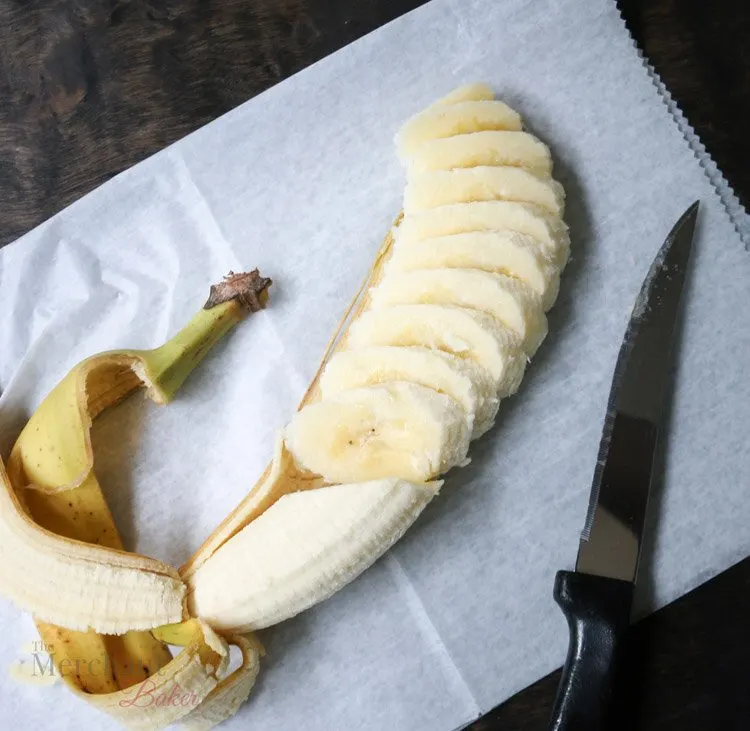 Overhead view of sliced banana
