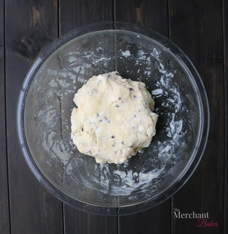 An overhead image showing the final result of the mixing process of wet and dry ingredients to make scones by themerchantbaker.com