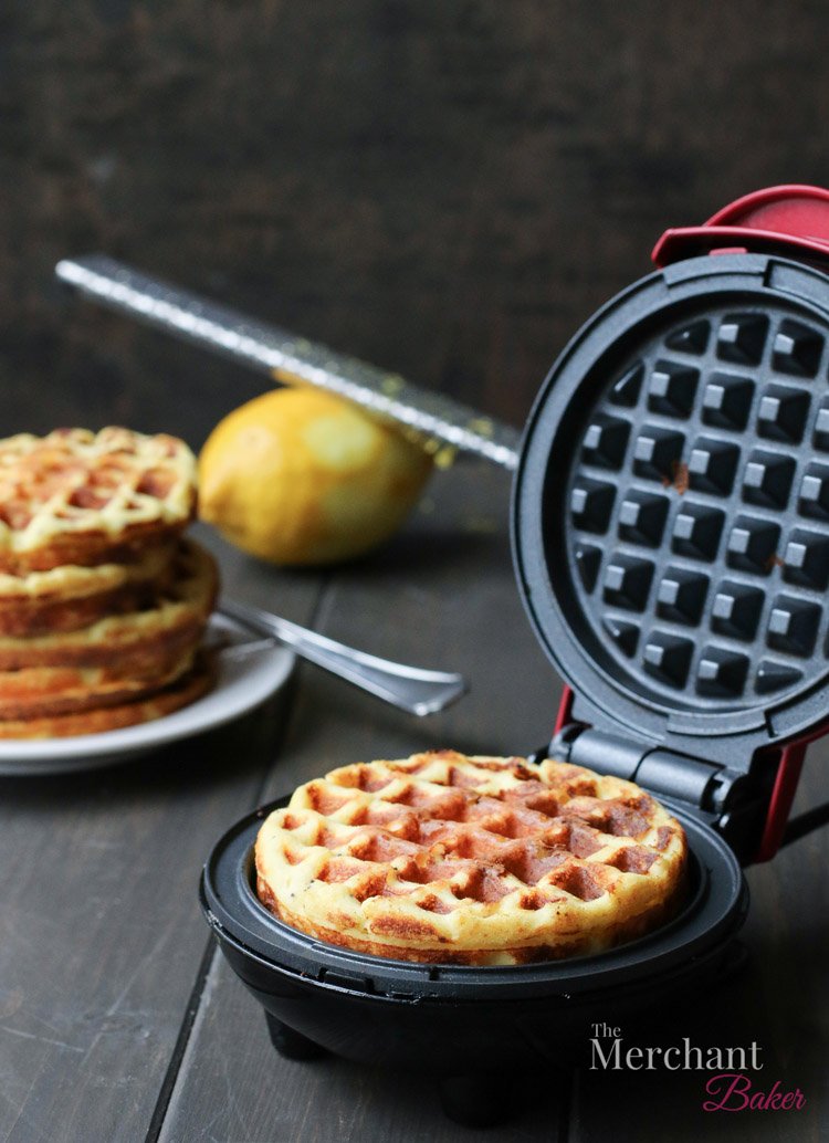 Cooked chaffle in an opened waffle maker 