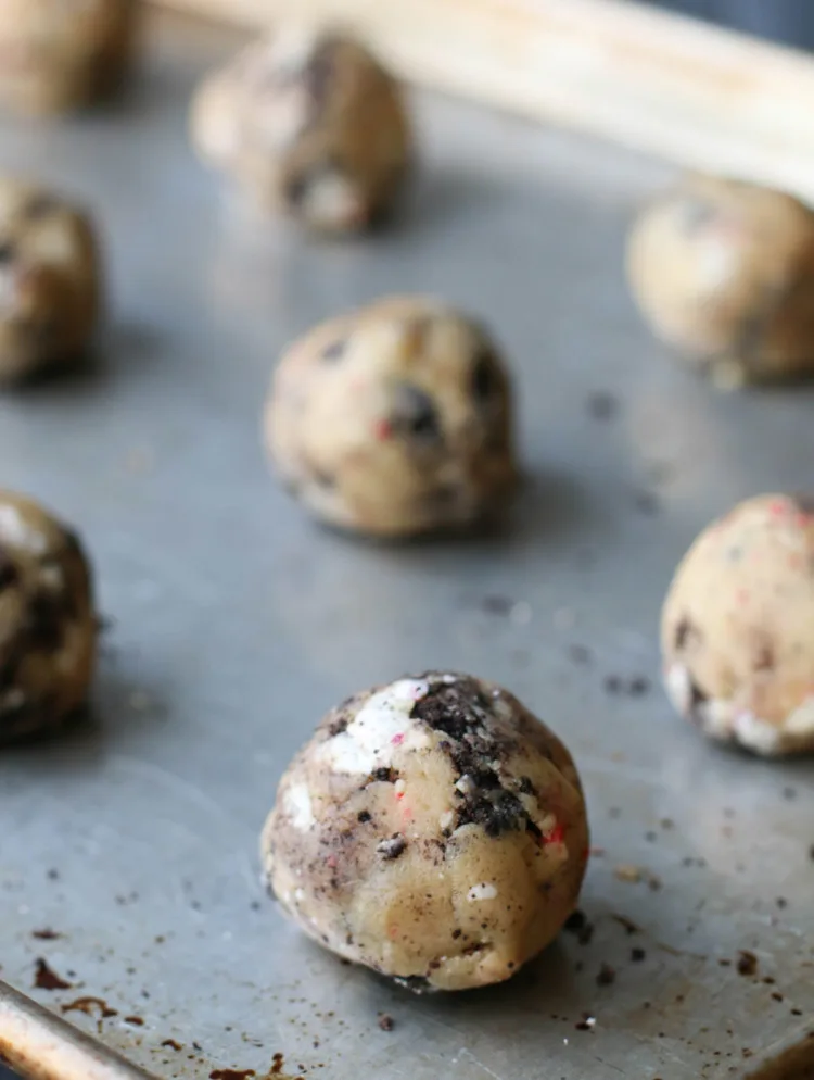 close up of a cookie dough ball